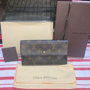 Louis Vuitton Monogram Canvas Large Flap Wallet in Brown and Gold